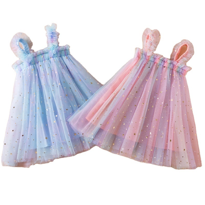 Toddler Baby Girls Tulle Tutu Dress Sleeveless Little Girls Layered Birthday Party Princess Sequin Star Pastel Rainbow Dress