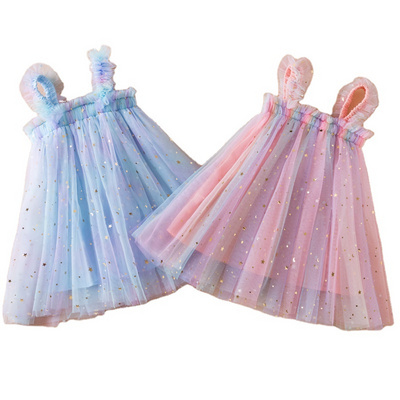 Toddler Baby Girls Tulle Tutu Dress Sleeveless Little Girls Layered Birthday Party Princess Sequin Star Pastel Rainbow Dress