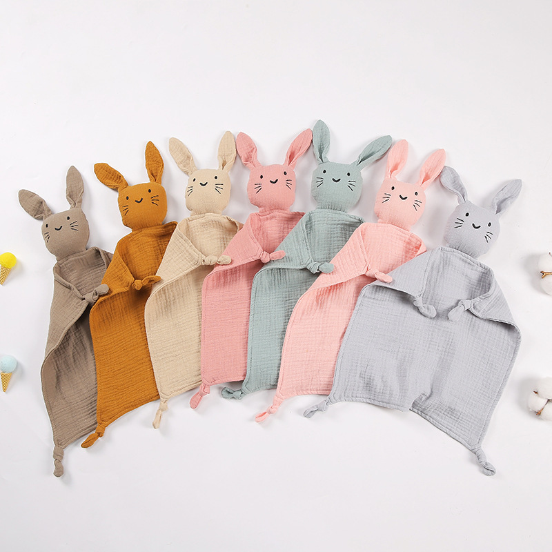 Wholesale Cute Cartoon Animal Soft Muslin Cotton Gauze Infant Sleeping Comforter Toy Rabbit Bunny Baby Security Blanket