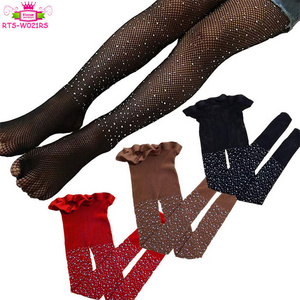 Ready To Ship Fashion Shiny Flash Crystal Kids Mesh Fishnet Tube Socks Girls Tights Stockings Pantyhose With Rhinestone