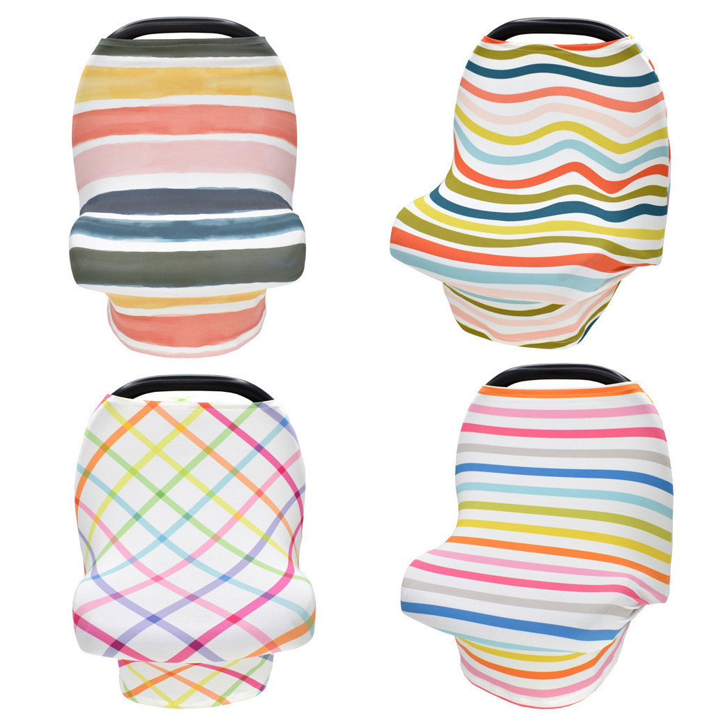 Baby Car Seat Cover Canopy Rainbow Stripe Nursing Cover Multi-use Stretchy Infinity Scarf Breastfeeding Shopping Cart Cover