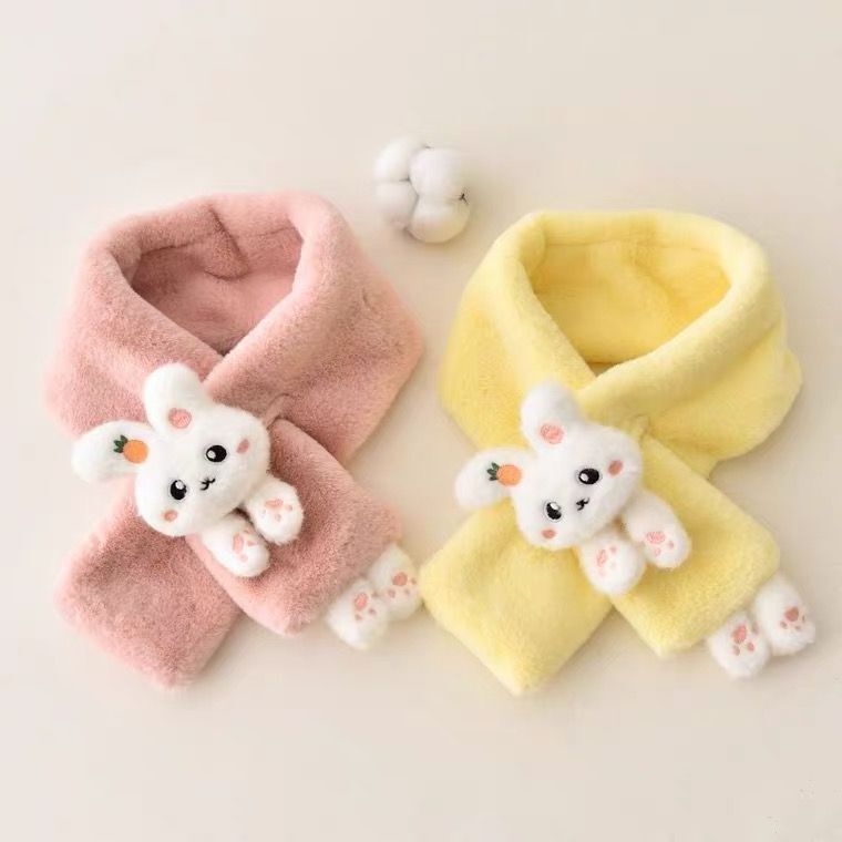 Cute Cartoon Rabbit Faux Fur Kids Neckerchief Warm Scarves Shawl Winter Thick Plush Children Baby Girls Scarfs