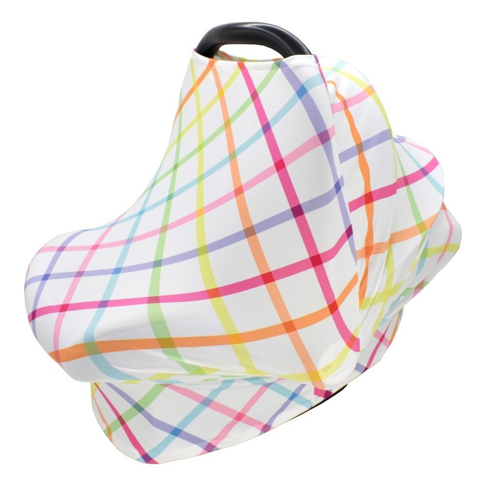 Baby Car Seat Cover Canopy Rainbow Stripe Nursing Cover Multi-use Stretchy Infinity Scarf Breastfeeding Shopping Cart Cover