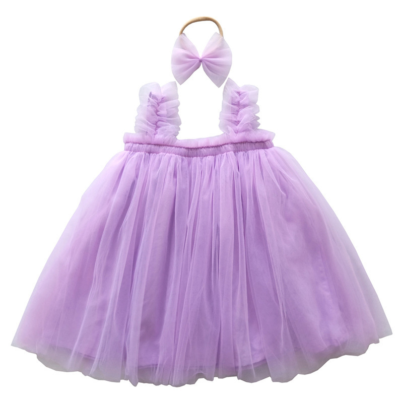 Girls Tutu Dress Toddler Party Tulle Sundress Infant Princess Sleeveless Dresses and tulle bow