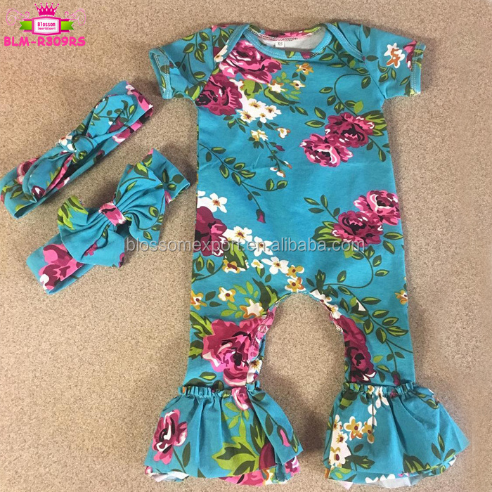 Wholesale Baby Girls Romper Short Sleeve Double Ruffle Leg Toddler Jumpsuit Cotton Ruffle Baby Rompers