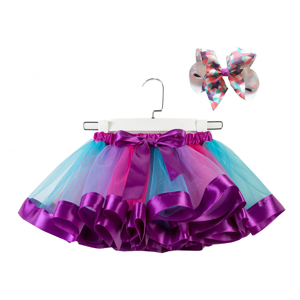 Princess Kids Girls Tulle Dress Layered Rainbow Fluffy Tutu Skirt With Bow Headwear