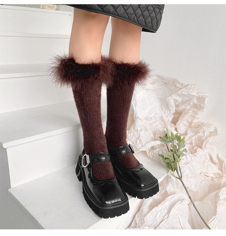 New Y2K Women Faux Fur Cuff Knee High Socks Fuzzy Boot Socks Stockings Soft Fluffy Feather Fur Trim Socks for Women