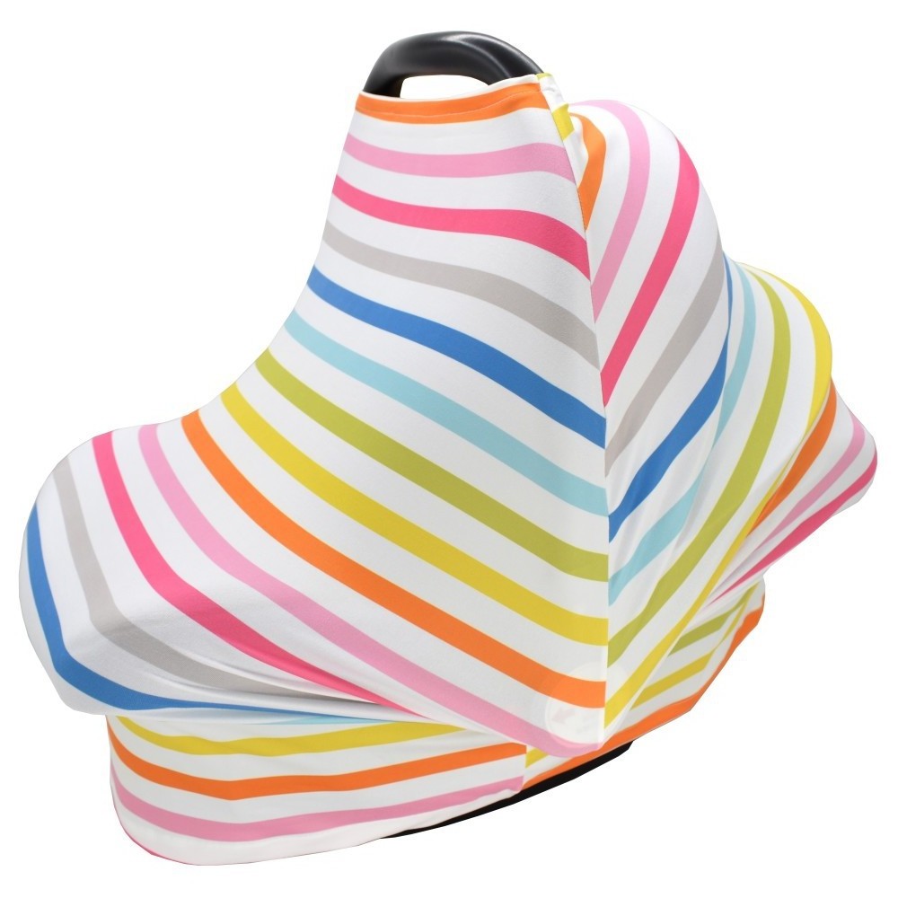 Baby Car Seat Cover Canopy Rainbow Stripe Nursing Cover Multi-use Stretchy Infinity Scarf Breastfeeding Shopping Cart Cover