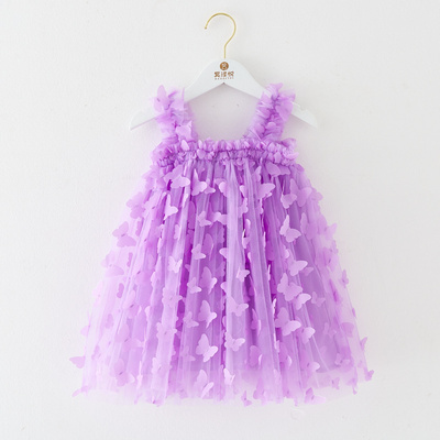 Baby Girls Tutu Dress Sleeveless 3D Butterfly Layered Tulle Birthday Solid Color Princess Party Tulle Girl Dresses