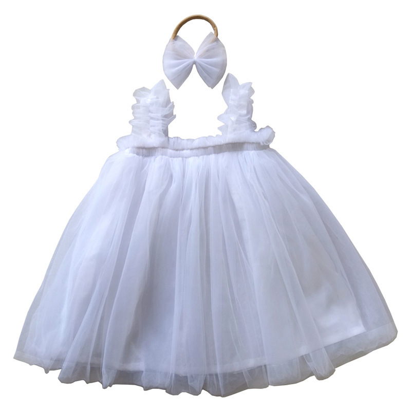 Girls Tutu Dress Toddler Party Tulle Sundress Infant Princess Sleeveless Dresses and tulle bow