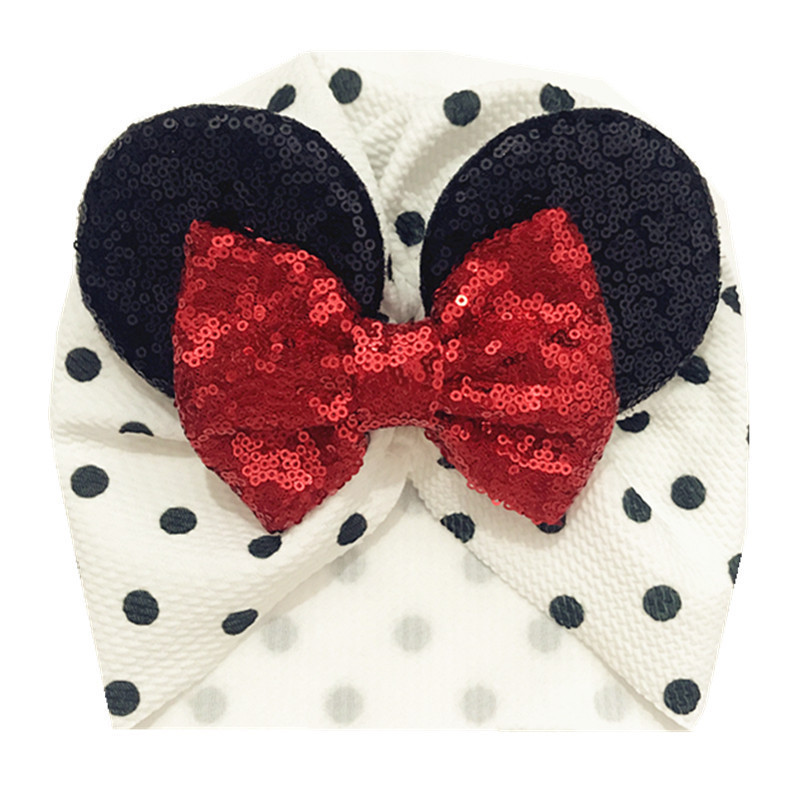 Wholesale polka dot Mouse Baby Hat Indian girl Turban sequin bowknot baby Cartoon Mickey Heart Christmas Checker Hat