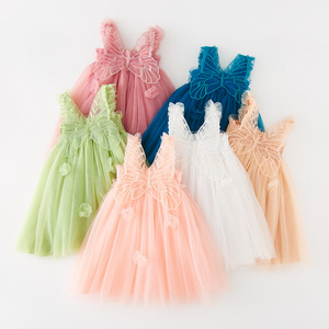 Candy Color Children Puffy 3D Butterfly Angel Wings Fluffy Mesh Dress Kids Girls Suspender Birthday Party Princess Tulle Dresses