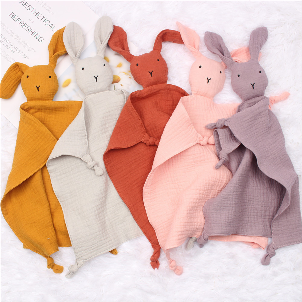 Wholesale Cute Cartoon Animal Soft Muslin Cotton Gauze Infant Sleeping Comforter Toy Rabbit Bunny Baby Security Blanket