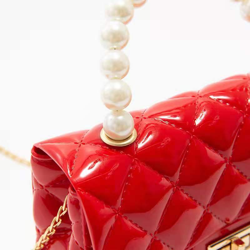 2023 Candy Color Women Girls Jelly Purses And Handbags Crossbody Kids Mini Jelly Pearl Bag with Pearls Handle Chain Strap