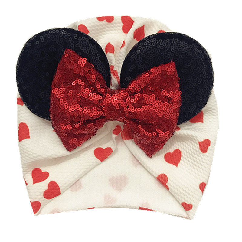 Wholesale polka dot Mouse Baby Hat Indian girl Turban sequin bowknot baby Cartoon Mickey Heart Christmas Checker Hat