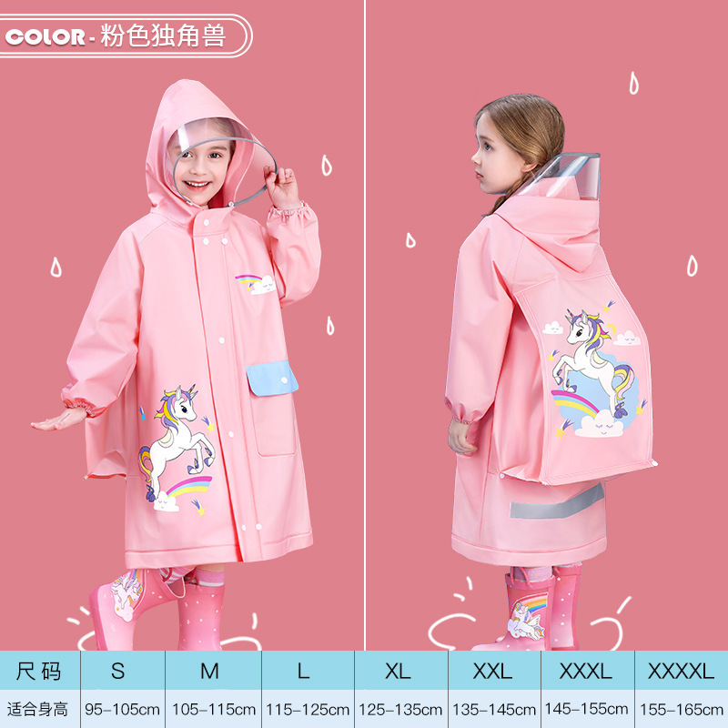 Waterproof Children Kids Raincoats Rain Jacket Cartoon Unicorn Dinosaur Toddler Rain Wear Baby Boys Girls Hooded Raincoat Poncho