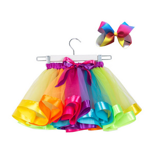 Princess Kids Girls Tulle Dress Layered Rainbow Fluffy Tutu Skirt With Bow Headwear