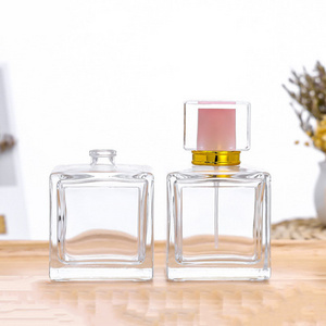 Luxury Flacon De Parfum Fragrance Bottle Packaging Container Square 50Ml Empty Clear Glass Spray Glass Perfume Bottles With Lids