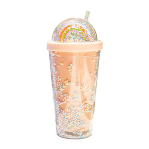 Rainbow Bubble Straw Cup student 500ml summer cold drink juice portable plastic cup