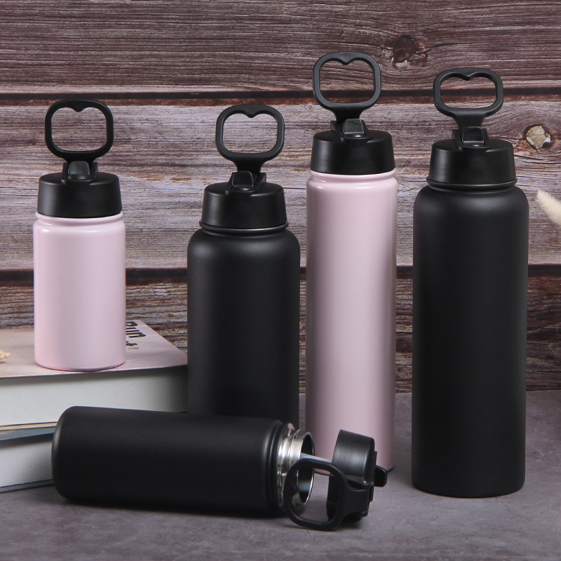 Portable vacuum sports outdoor insulation stainless steel water bottle vacuum flask with phone holder lids