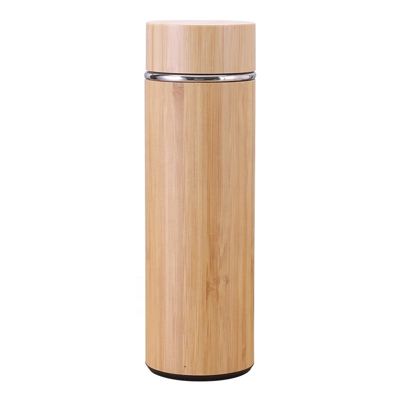 Double Wall Stainless Steel Vacuum Insulated Hot Thermos Bamboo Wooden Stainless Steel Water Bottle With Custom Logo