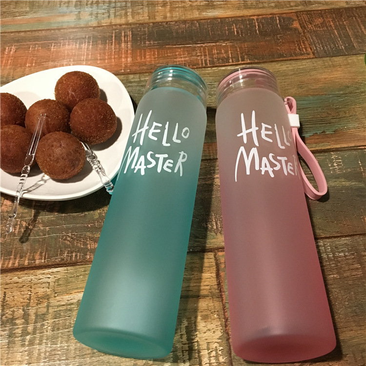 Wholesale Transparency Gradient Colorful Portable Glass Water Bottle Couple Frosted Glass Water Bottle For Camping