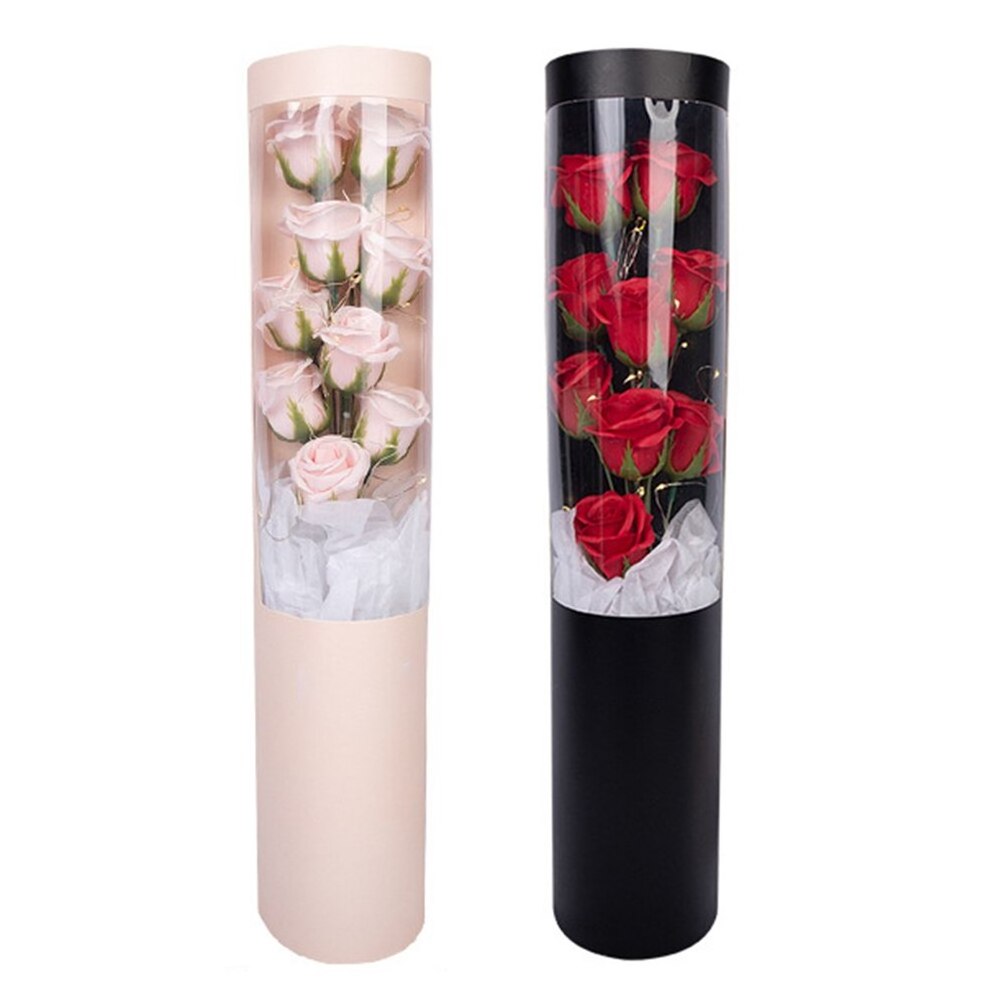 Artificial Soap Rose Flower Tube  Bouquet With Led String Lights Valentine's Day Lovers Gift Box