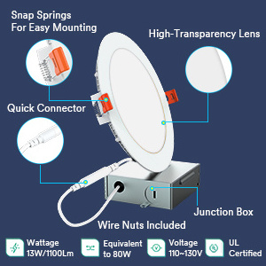 Blue-Tooth ETL 4 Inch LED RGB Smart Slim Recessed Downlight WiFi APP Control Selectable White 2700K - 5000K  Canless Lighting