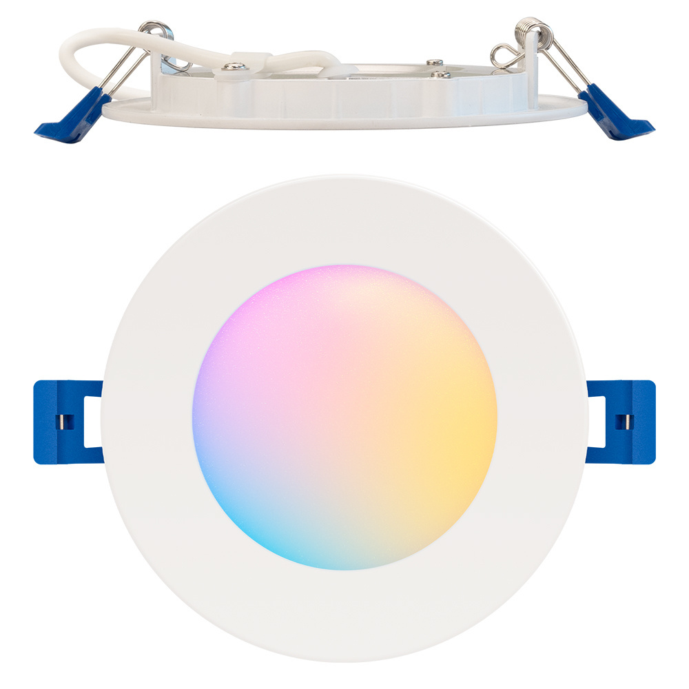 Blue-Tooth ETL 4 Inch LED RGB Smart Slim Recessed Downlight WiFi APP Control Selectable White 2700K - 5000K  Canless Lighting