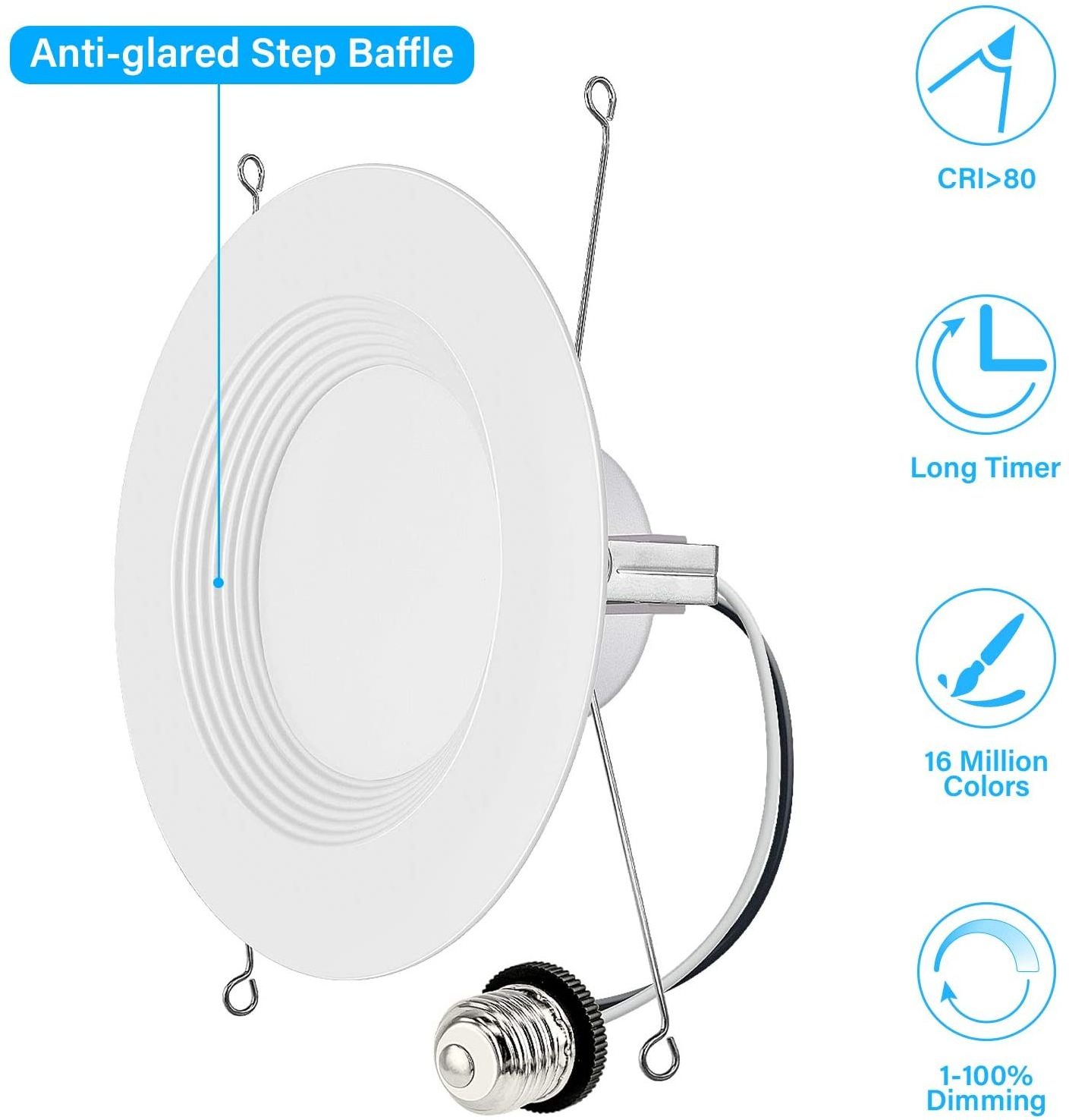 ETL RGB 4 Inch 10W Recessed Downlight Retrofit for 4 Inch Housing Wi-Fi LED Can Lights APP Control Compatible with Alexa