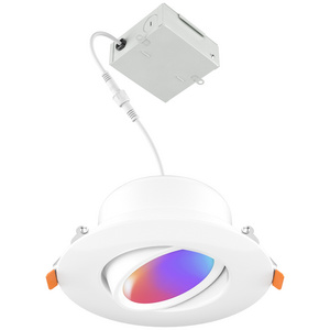 ETL WiFi 6" LED Adjustable Smart Recessed Lighting Canless RGB Gimbal Light 360 Degrees Rotation CCT Color Changing wet rated