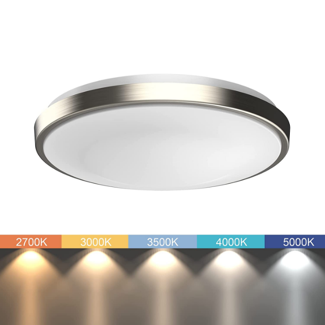 ETL Listed 5CCT LED Flush Mount Ceiling Light Brushed Nickel 11'' Damp Rated Thin Ceiling Light for Kitchen, Bedroom