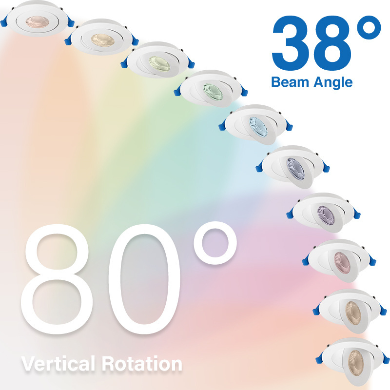 WiFi and APP Control 3.5inch Smart Gimbal Recessed LED Ceiling Light with 200K-6500K RGB for Wet Rated