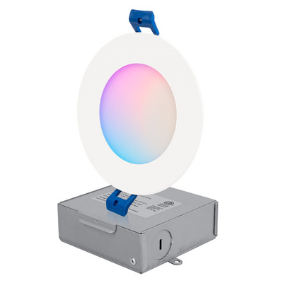 4 Inch LED RGB Smart Slim Recessed Downlight WiFi APP Control Changeable White 2700K - 5000K Canless Lighting with ETL