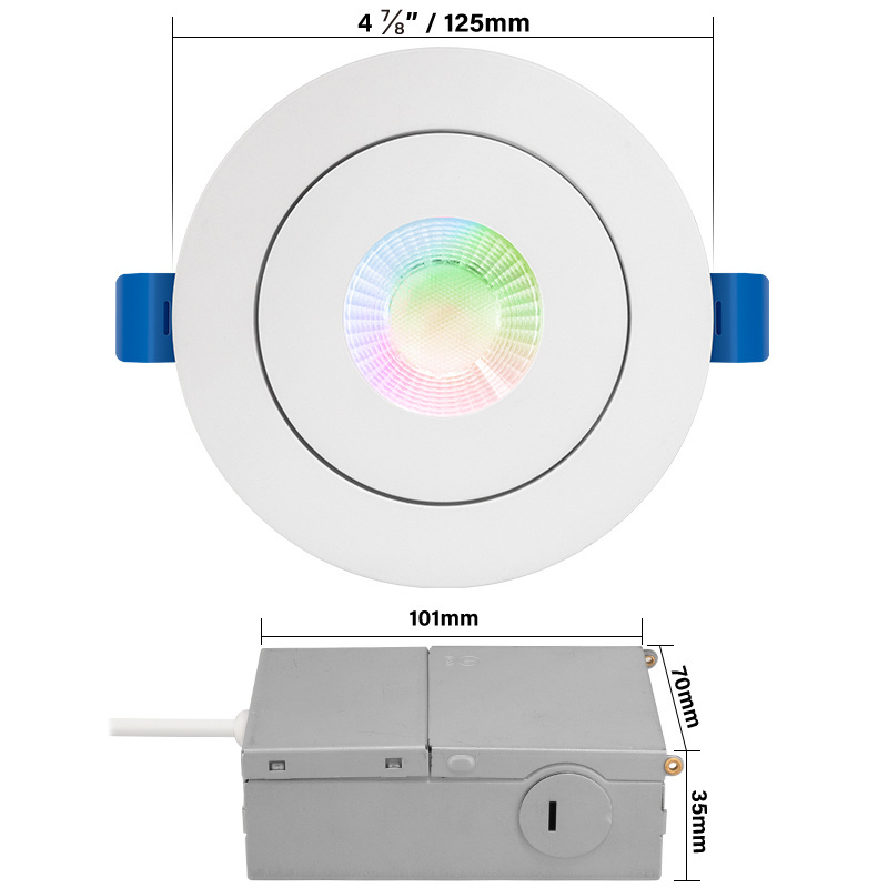 LED Adjustable Gimbal Recessed Lighting w J-Box, 4 Inch, White, Round, 9W, 3CCT, CRI90+, 750LM, Dimmable, ETL, Wet Location