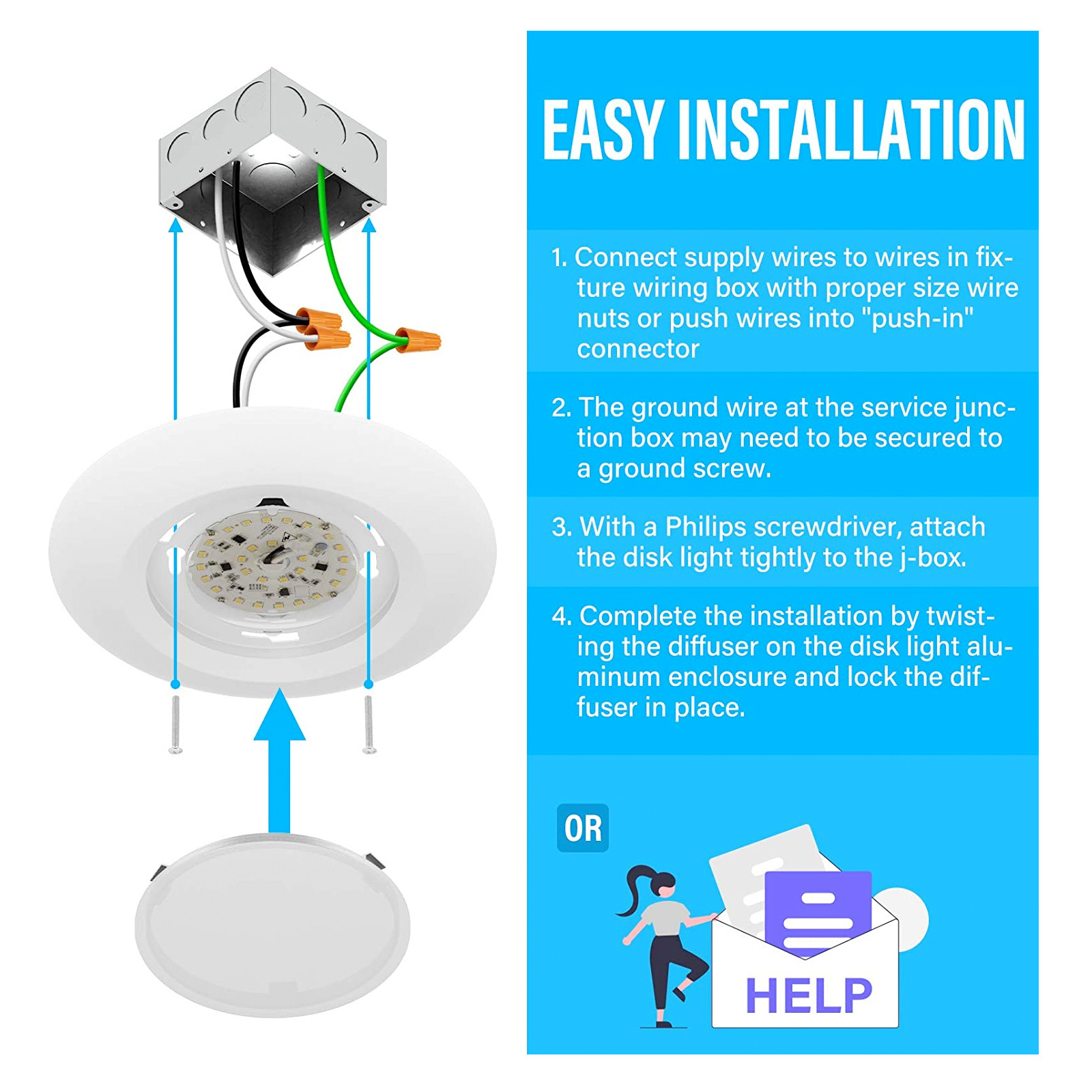 Led Flush Mount 10W 650LM, Outdoor LED Wired Puck Lights Surface Mount 5CCT Selectable Dimmable, With J-Box, ETL/Energy Star