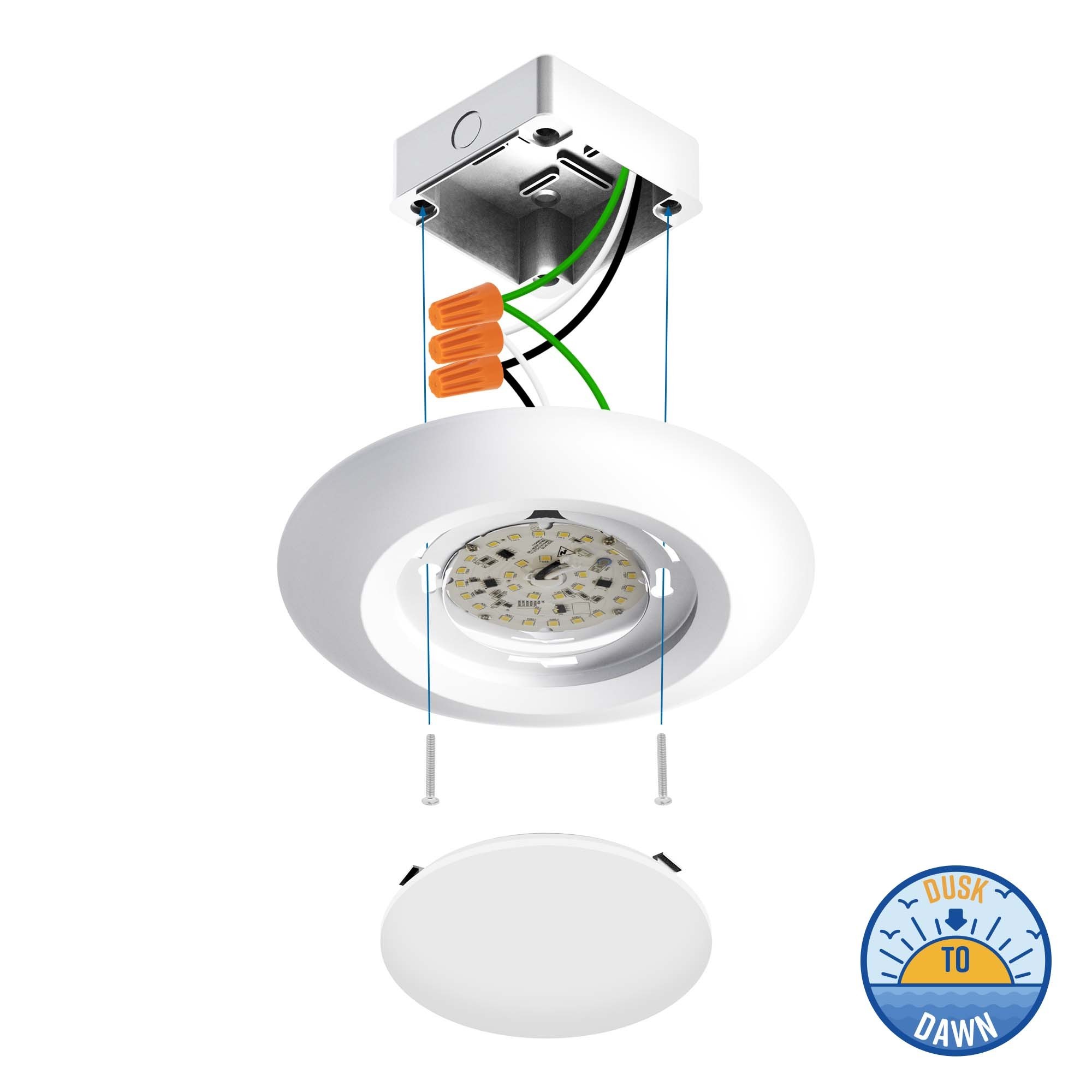 6in Dusk to Dawn Disk light sensors automatically turn off and on, Energy Saving LED Ceiling Light, Wet Location, ETL  Rated