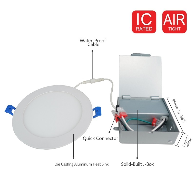 ETL Energy Star Low-glared Round 9W edge-lit LED slim panel wafer down light with 4 Inch Recessed Low Profile Dimmable