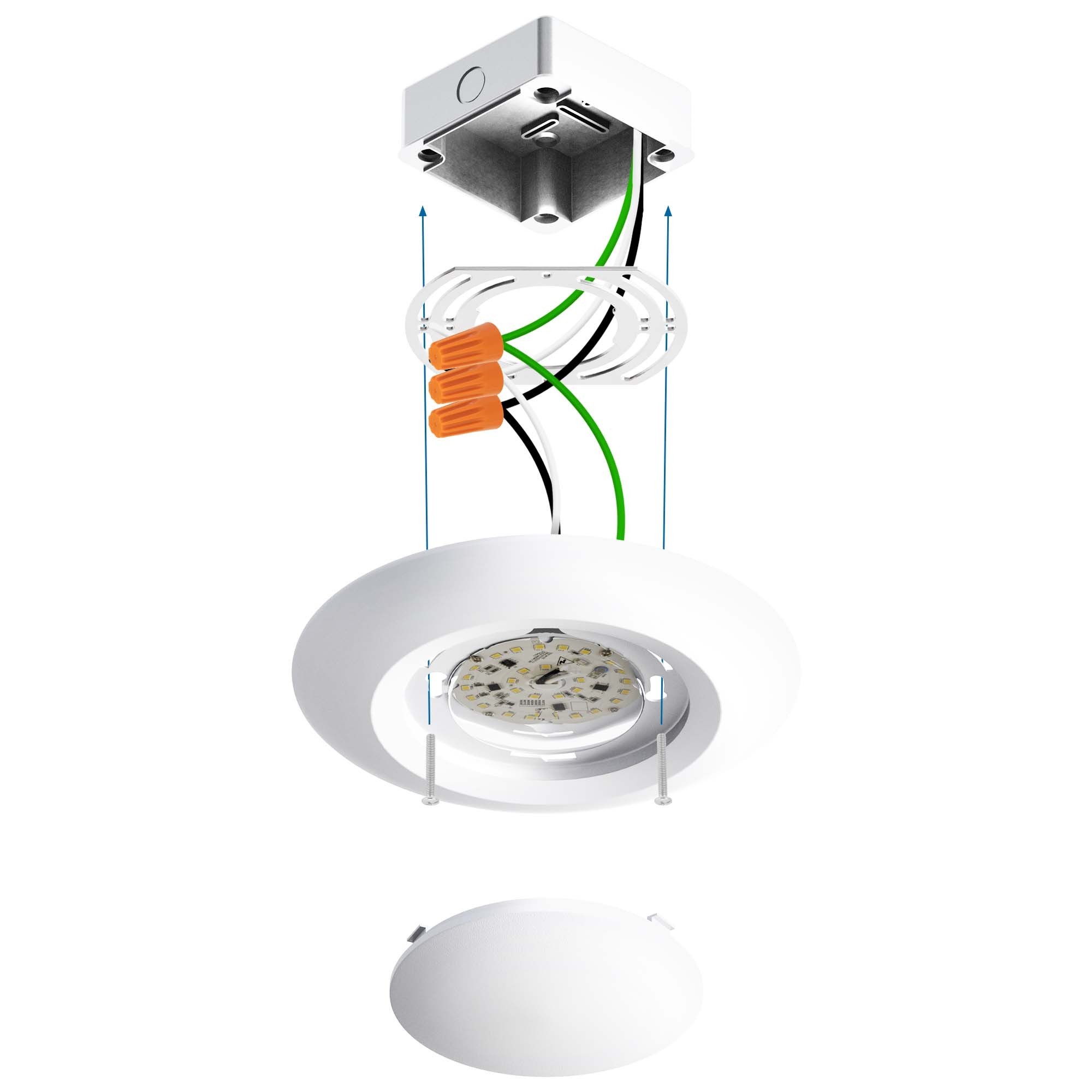 6 Inch Selectable 5CCT LED Disk Light Flush Mount, Dimmable Recessed Retrofit, 950lm, 15W, Installs Into J-Box