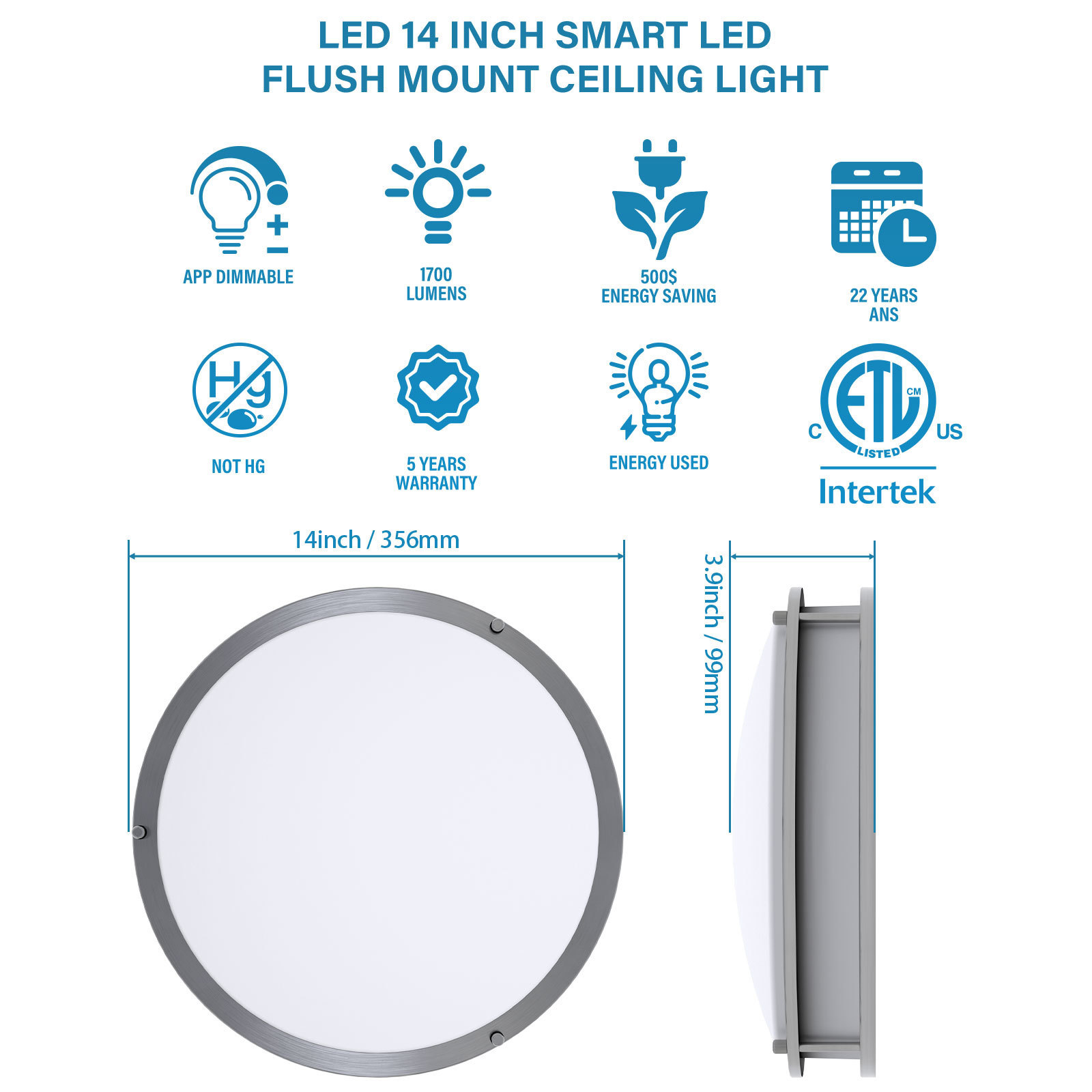 LED Flush Mount 10 Inch Ceiling Light,Double Ring Surface Mount Light Fixture for Bedroom,Bathroom,Kitchen,ETL Rated