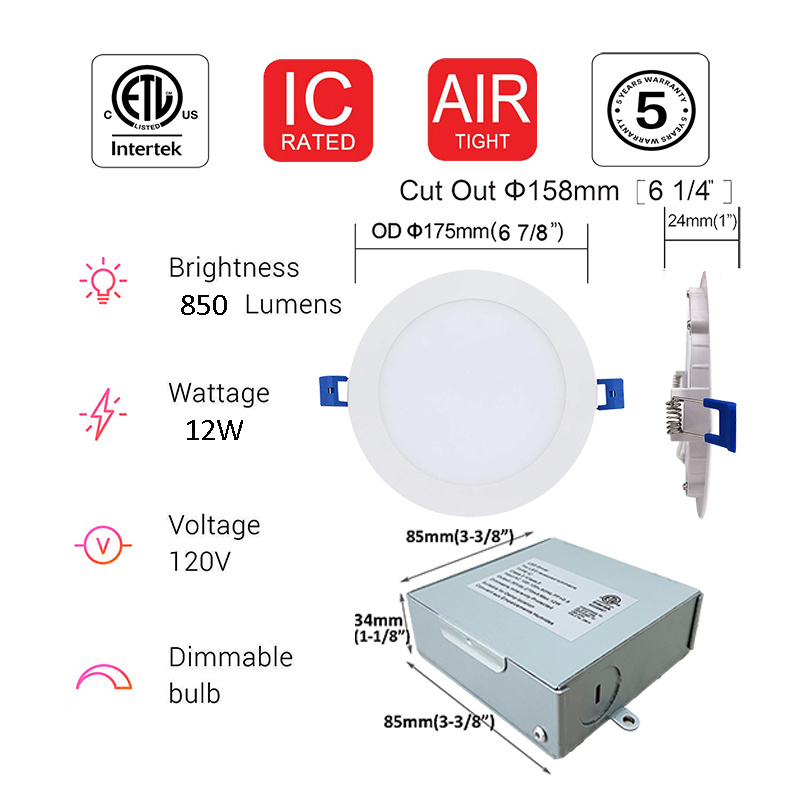 Recessed Flexible 11W Ultra Thin led Panel Light slim led down light with junction box can lights for ceiling shower