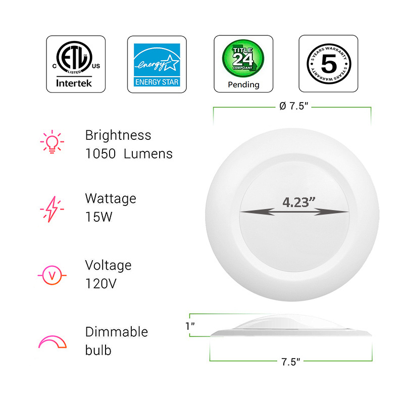 ETL certification 6 inch  dimmable surface mount fixture color changing led can disk light 5000k daylight white wet location