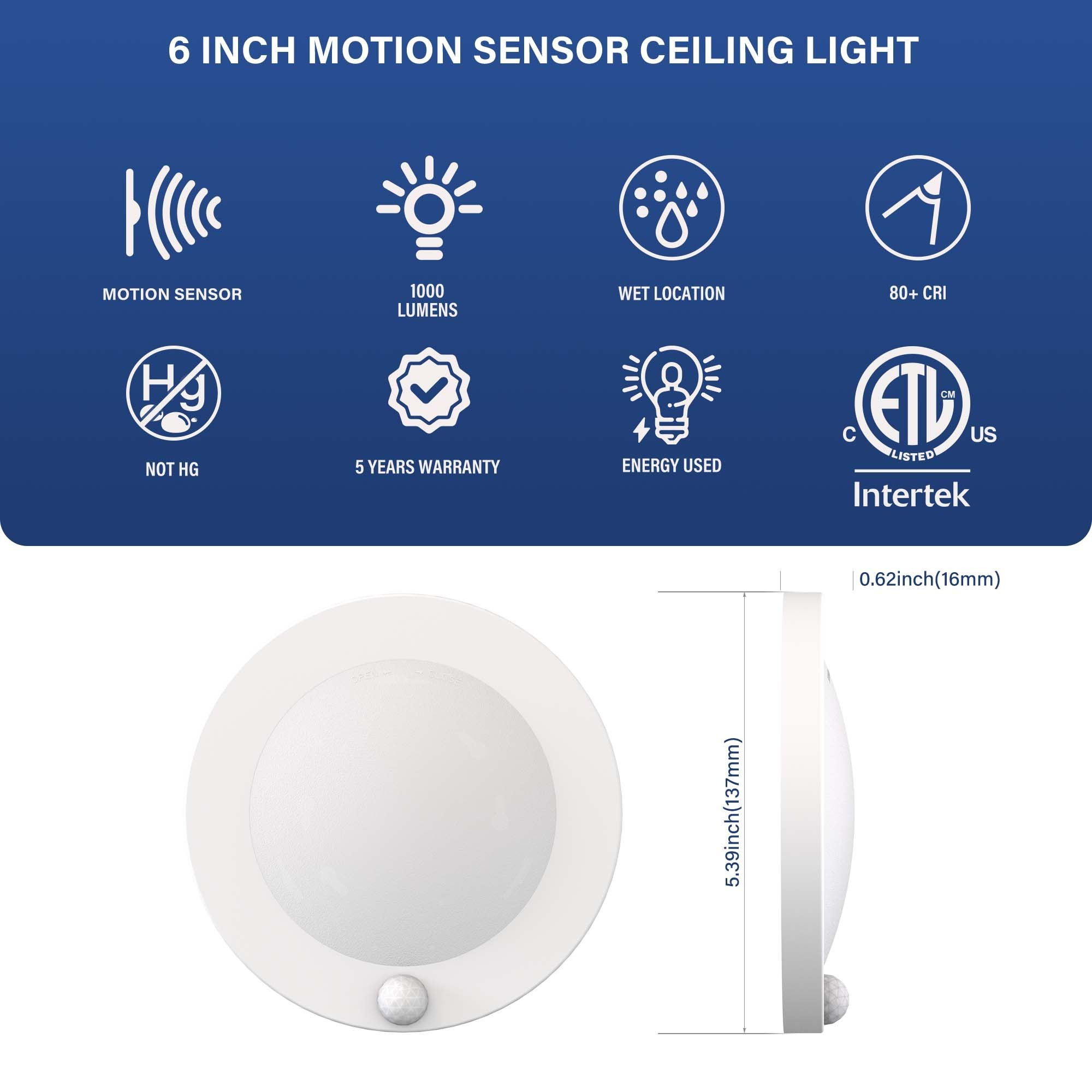 6 Inch Disc Light with ETL Approved DoB Technology and PIR Motion Sensor