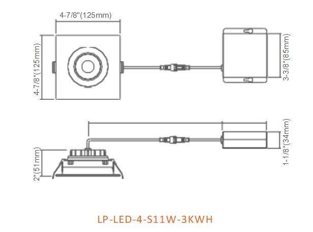 4'' Square COB Recessed 11W White Fixtures Gimbal Slim LED Downlight CRI90 with Junction Box for Wet Location ETL