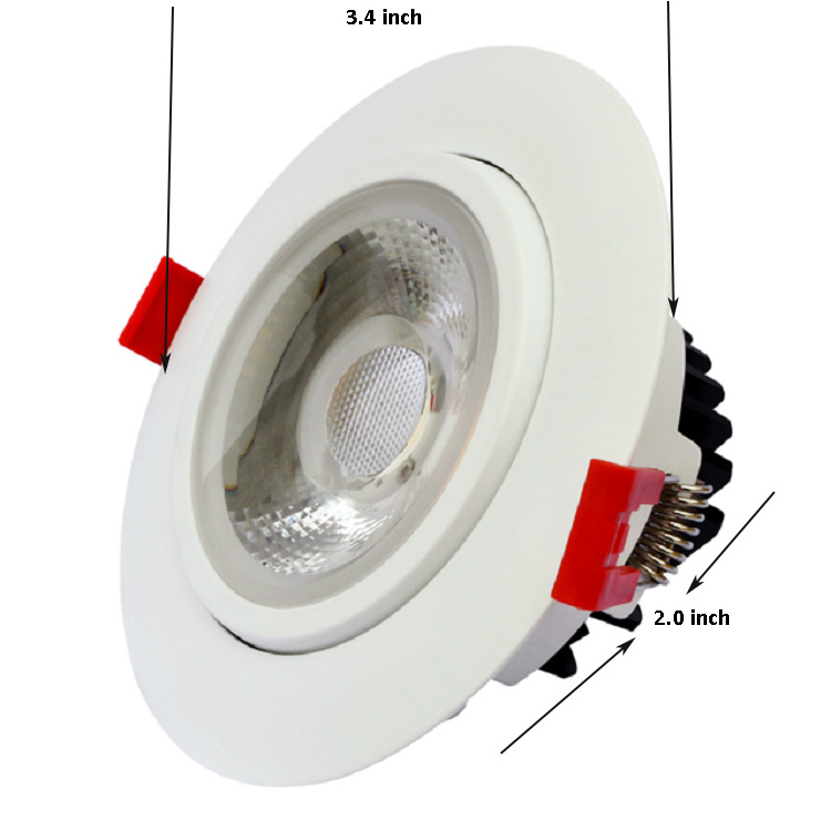 ETL 3 inch 7w recessed led gimbal down light cob ceiling ic rated true color rotating recessed led gimbal downlights