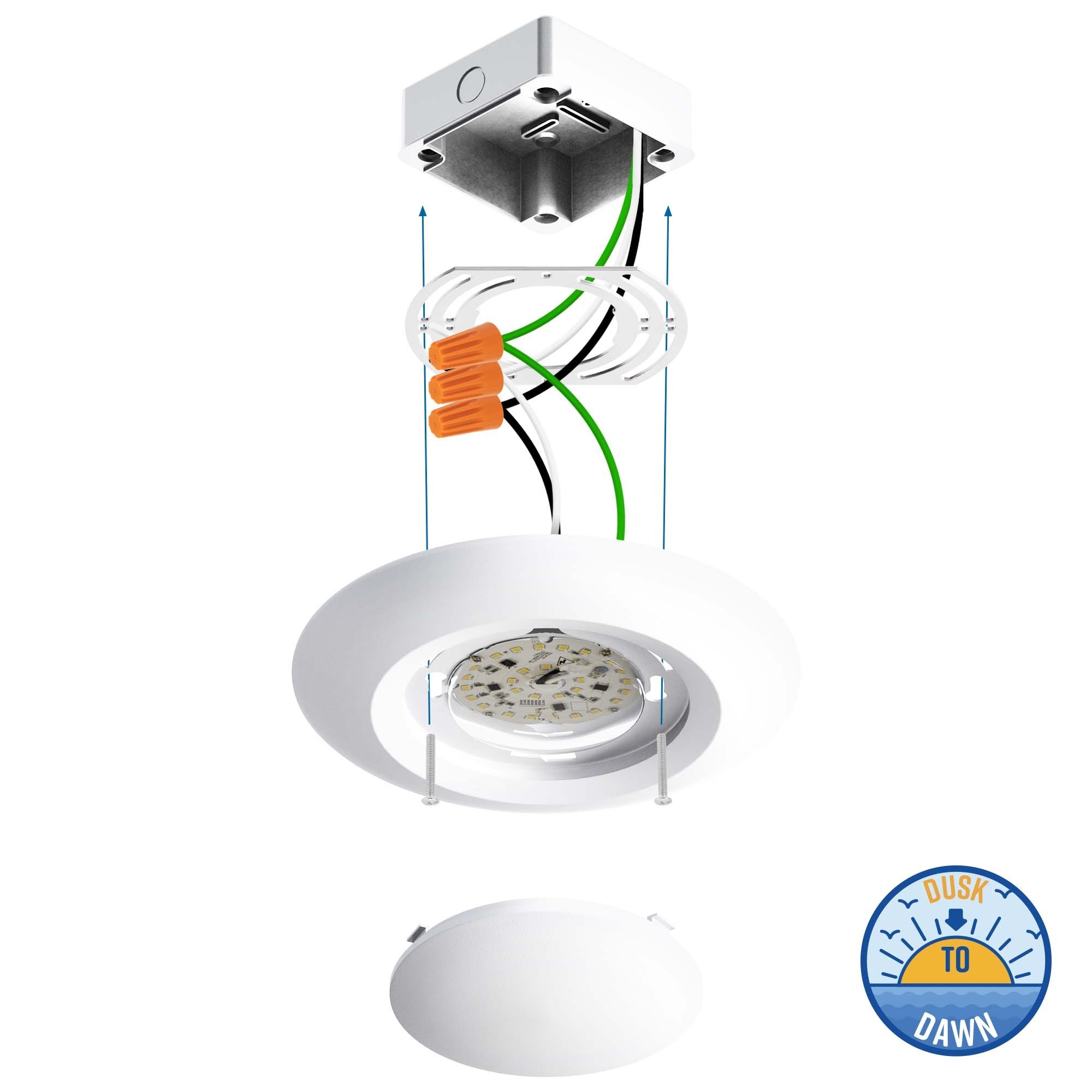 Intertek 4 Inch Dusk to Dawn Sensor Flush Mount Ceiling Light Fixture 650LM 2700K-5000K LED Disk Light Wet Location