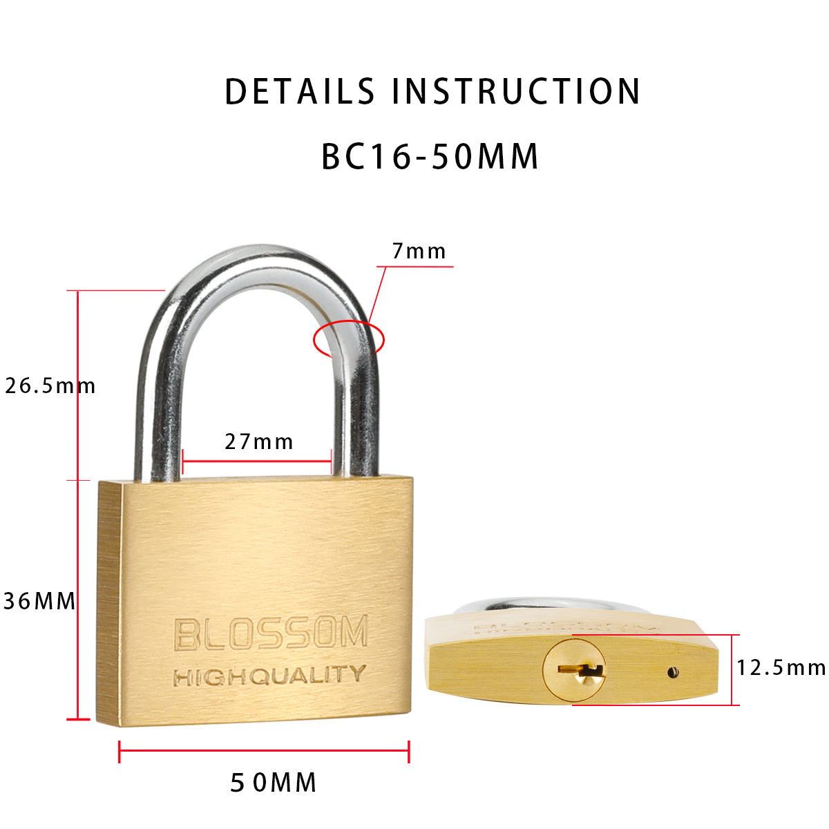 BC16 50mm branded lock modern lock set cierre para candado Pad Lock Candados Padlocks bronze Brass Padlock