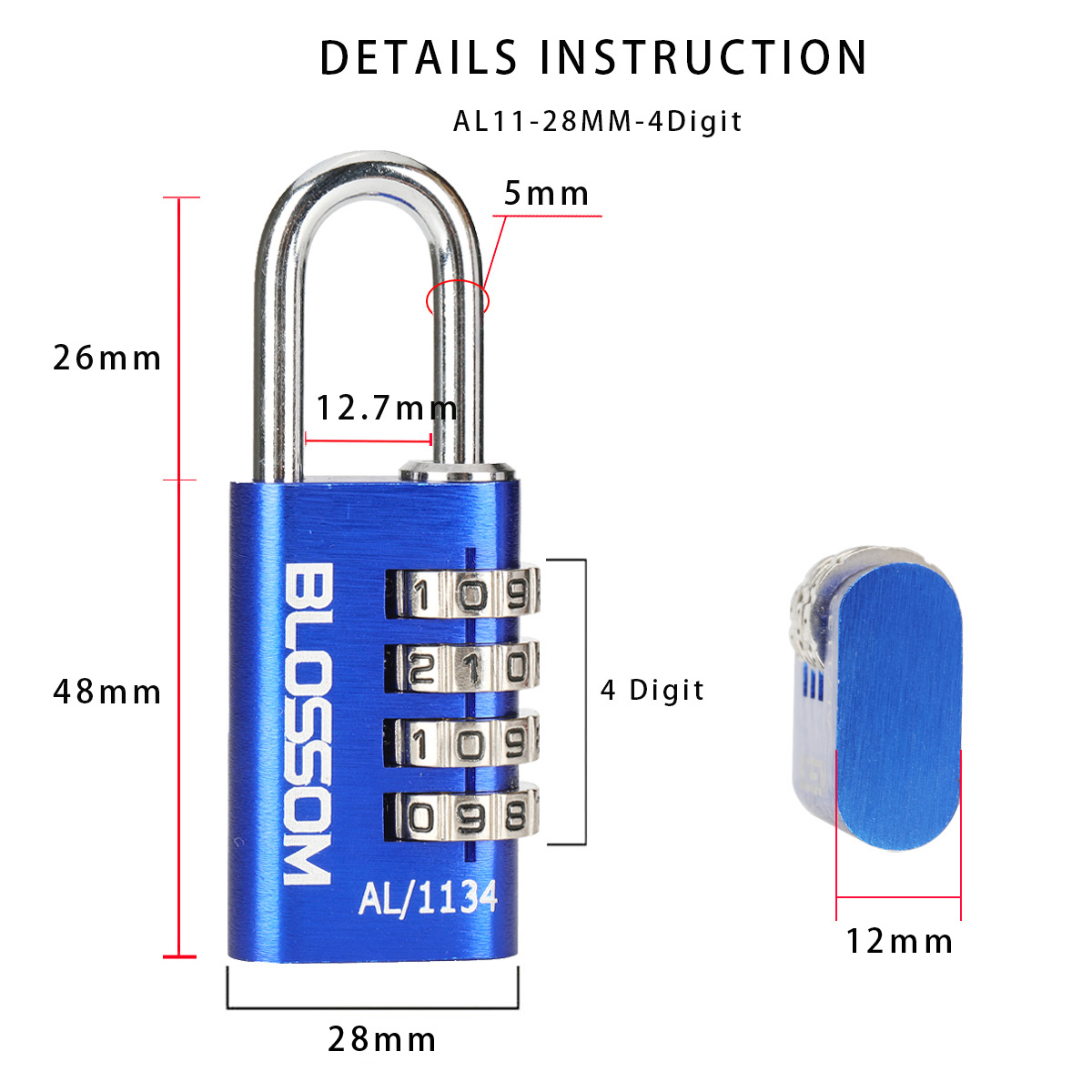 AL11 28MM 4 Digit Password Light Type Padlocks safe lock candados digitales code passcode dial digi Aluminum Combination Padlock