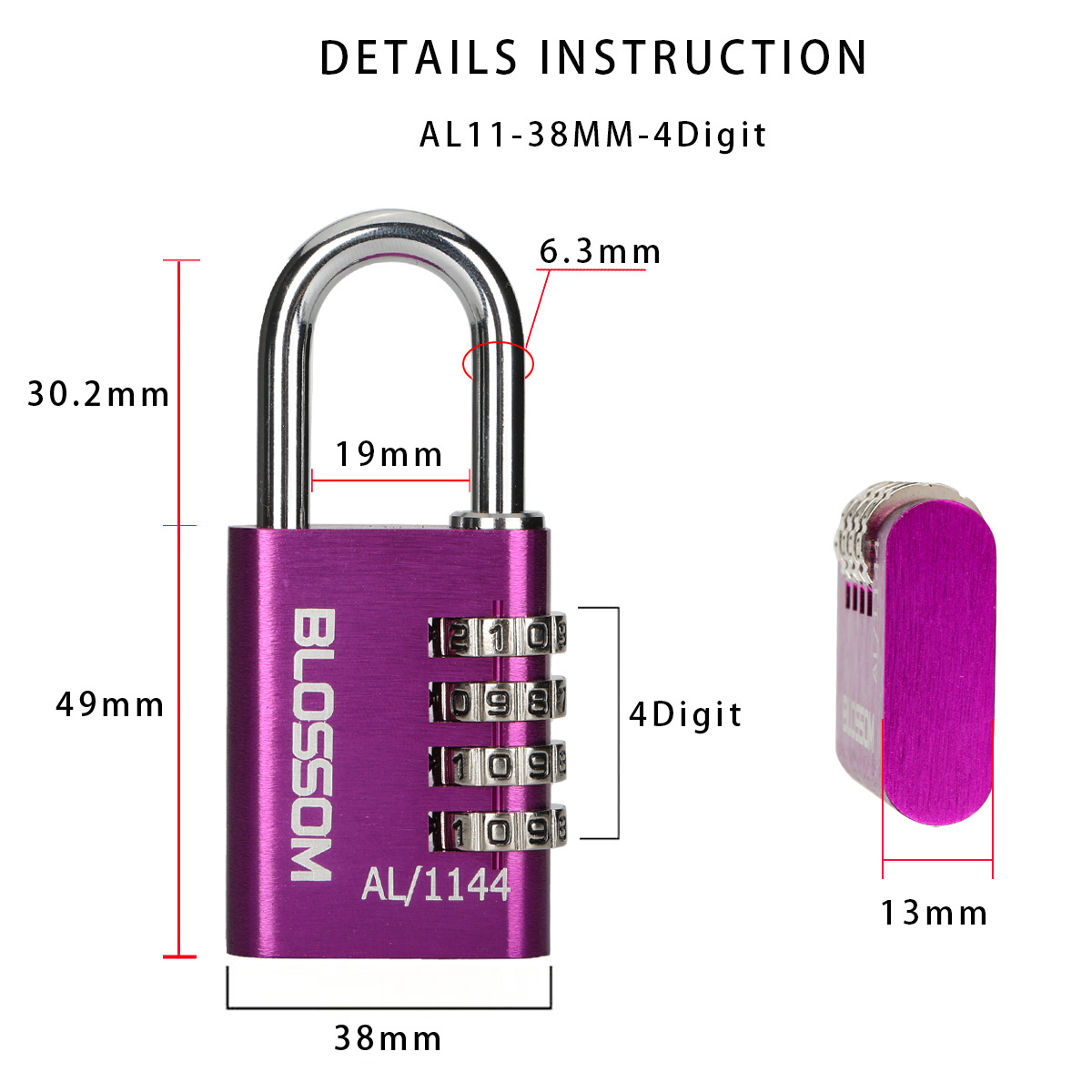 AL11 38MM 4 Digits Gym Cabinet Code luggage password cheap locks outdoor bags Aluminum Combination Padlock