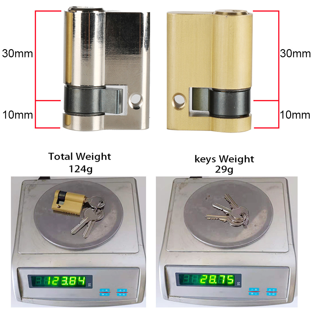 30mm + 10mm Euro Single open half cylinder for garage door lock bathroom door lock Solid Brass Security 40mm Small Cylinder Lock